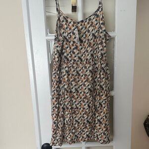 Forever 21 Cream Spaghetti Strap Midi Dress with Peach and Black Floral Print